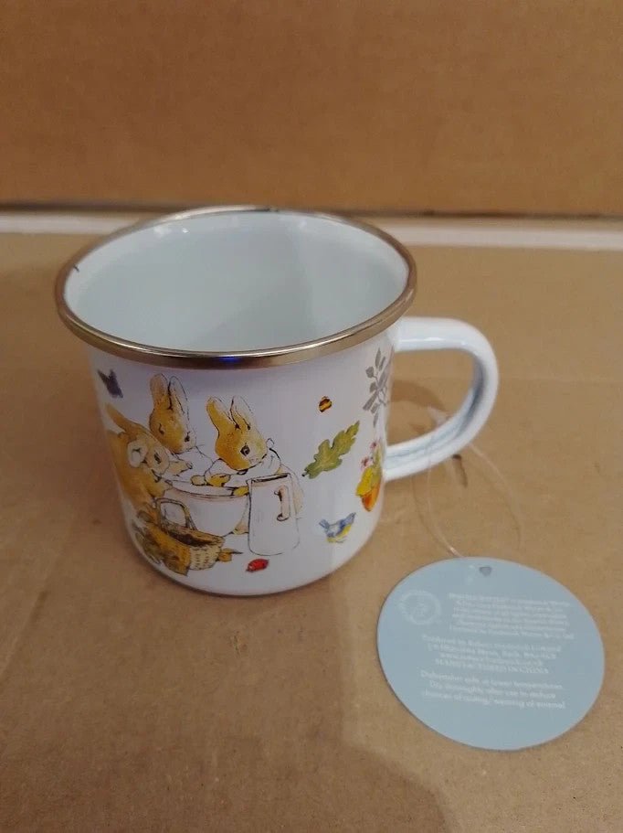 Peter Rabbit Enamel Mug Flopsy Bunnies 320ml Dishwasher Safe White New