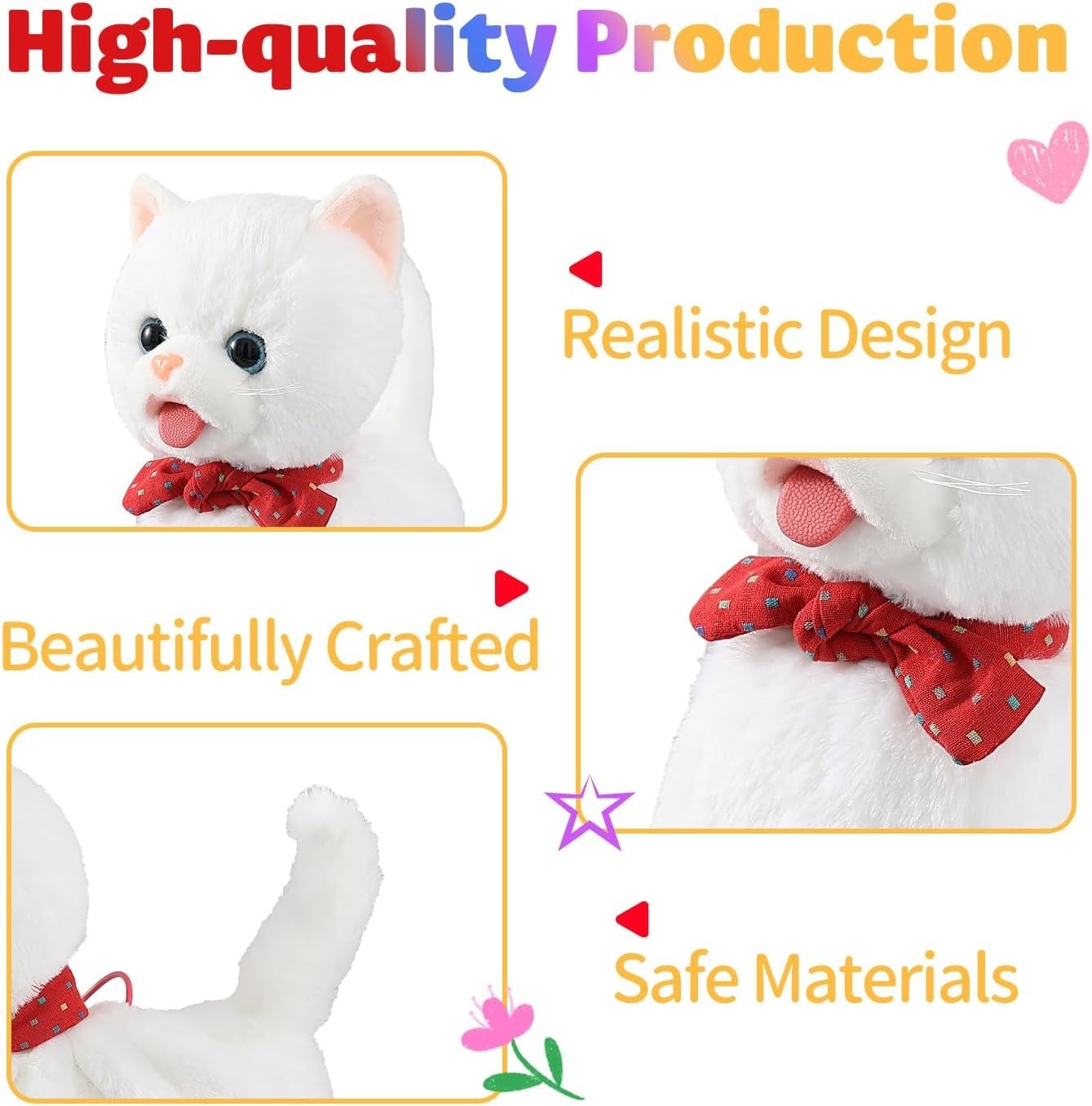 Marsjoy White Leash Walking Cat Set Talking Singing Dancing 20x10x25cm New