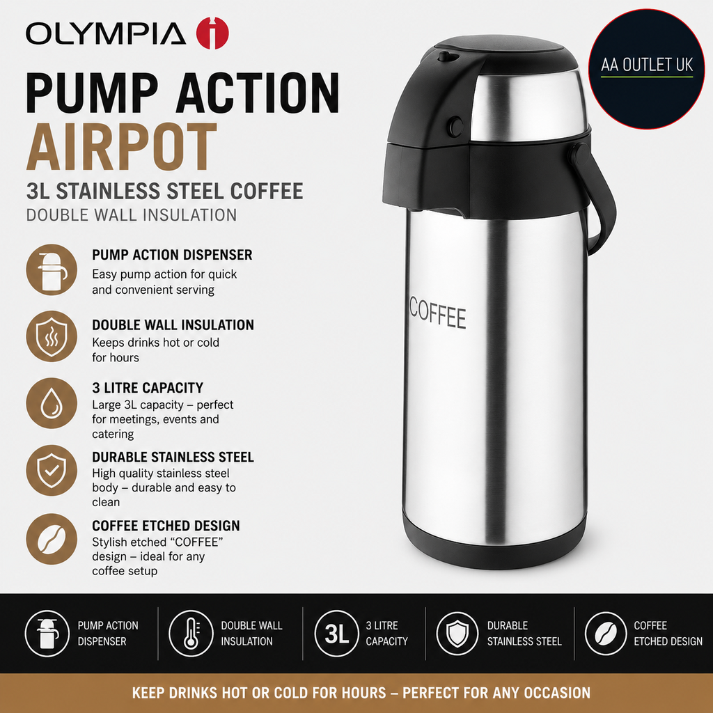 Olympia Pump Action Airpot 3L Stainless Steel Etched Coffee Double Wall DP128