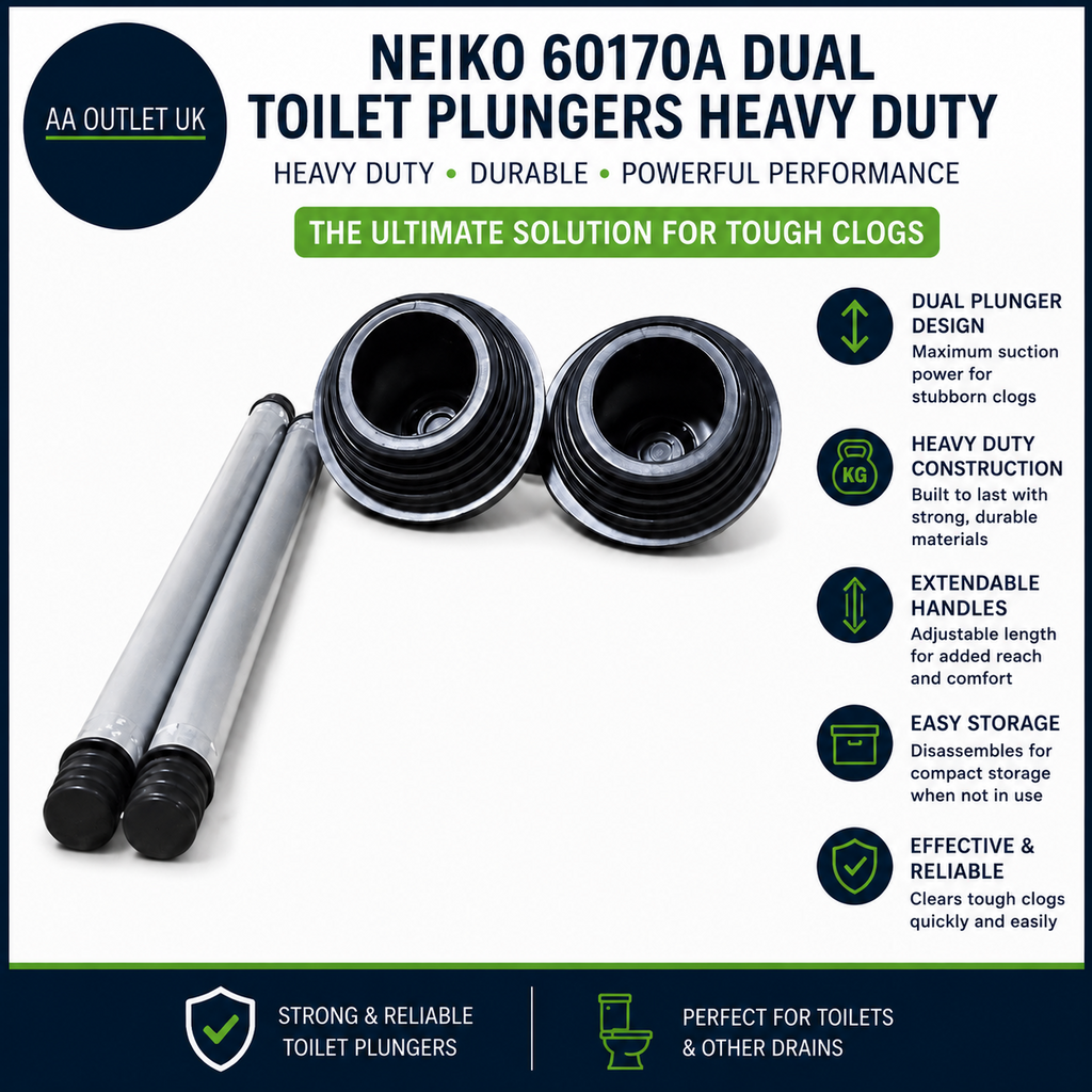 NEIKO 60170A Dual Toilet Plungers Heavy Duty All Angle Design Aluminum Handle
