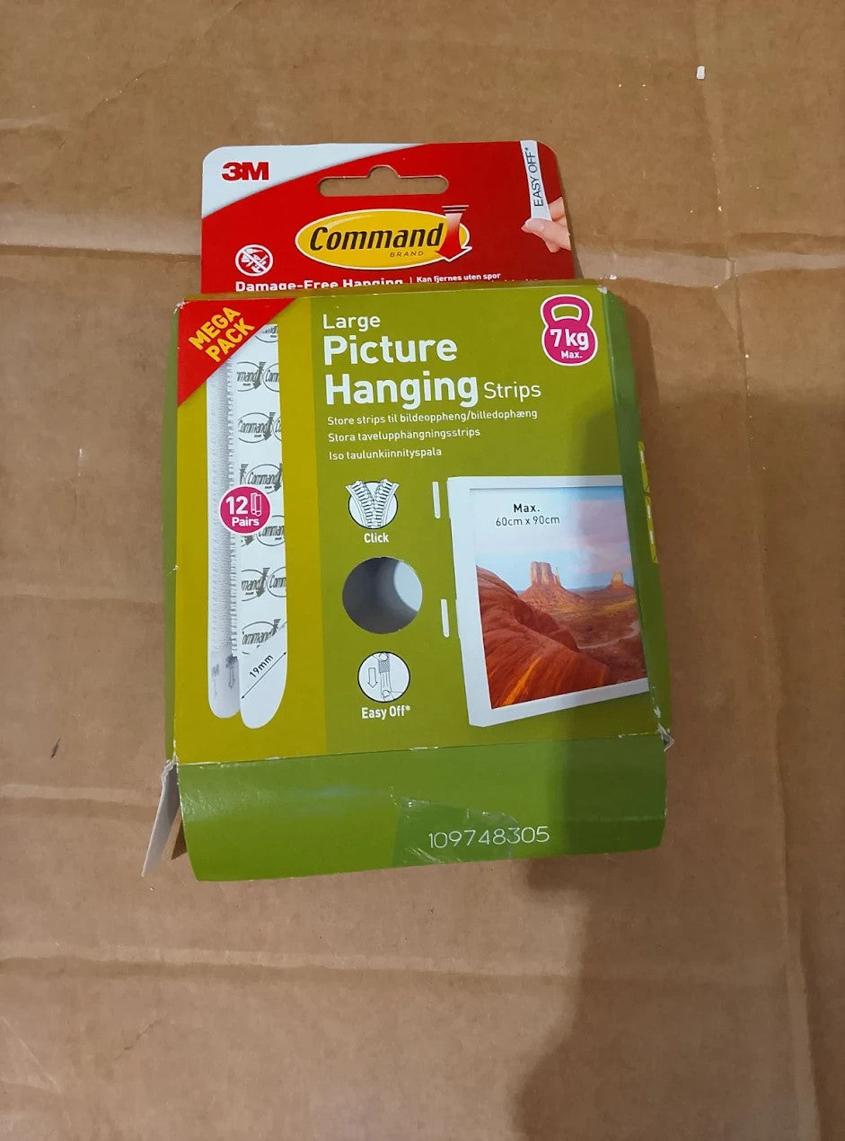 Command Picture Hanging Large 12 Pairs 24 Self Adhesive Strips White New