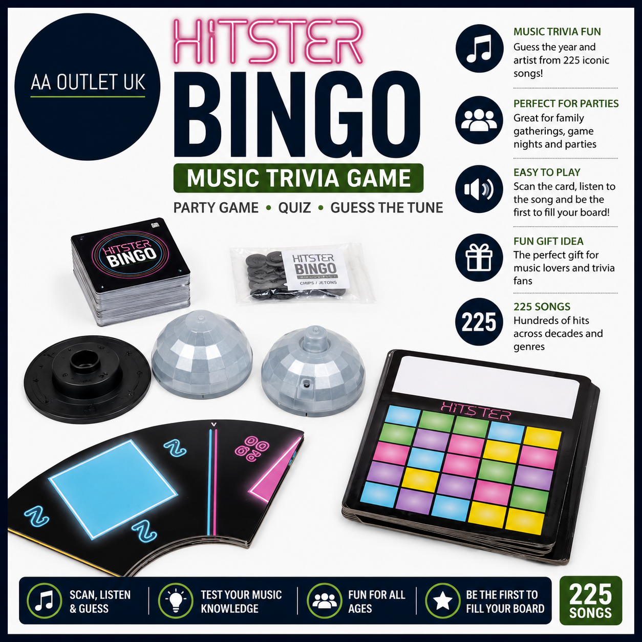 Hitster Bingo Music Trivia Game Party Quiz Guess The Tune Game UK 225 Songs