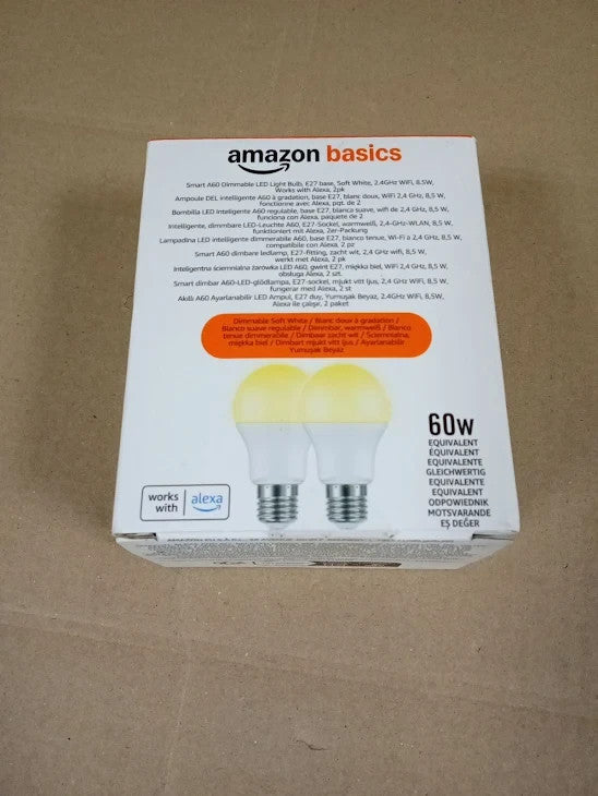 Amazon Basics Smart Dimmable LED Light Bulb E27 Base Soft White 8W 60W New