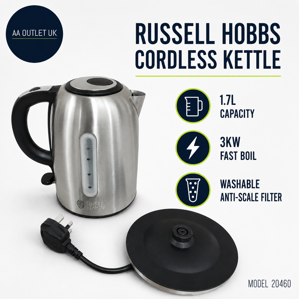 Russell Hobbs Brushed Stainless Steel Electric 1.7L Cordless Kettle 3Kw