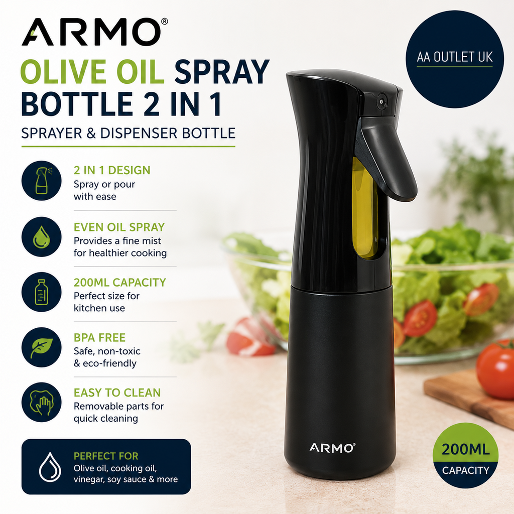 Armo 200ML Olive Oil Spray Bottle 2in1 Sprayer Dispenser For Kitchen Baking