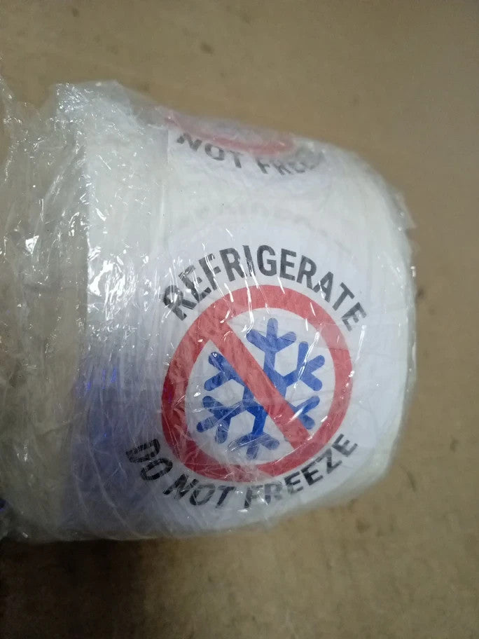 V Safety Refrigerate Do Not Freeze Sticker 50mm Diameter New