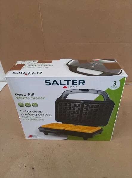 Salter Double Waffle Maker Non Stick Iron Plates Deep Fill 900W 29.3x15.1x29cm