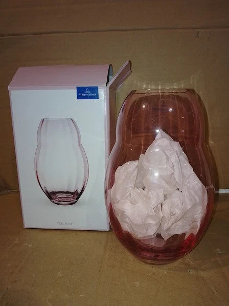 Villeroy Boch Rose Garden Home Vase 20cm Crystal Glass Pink Round 1x1x1in