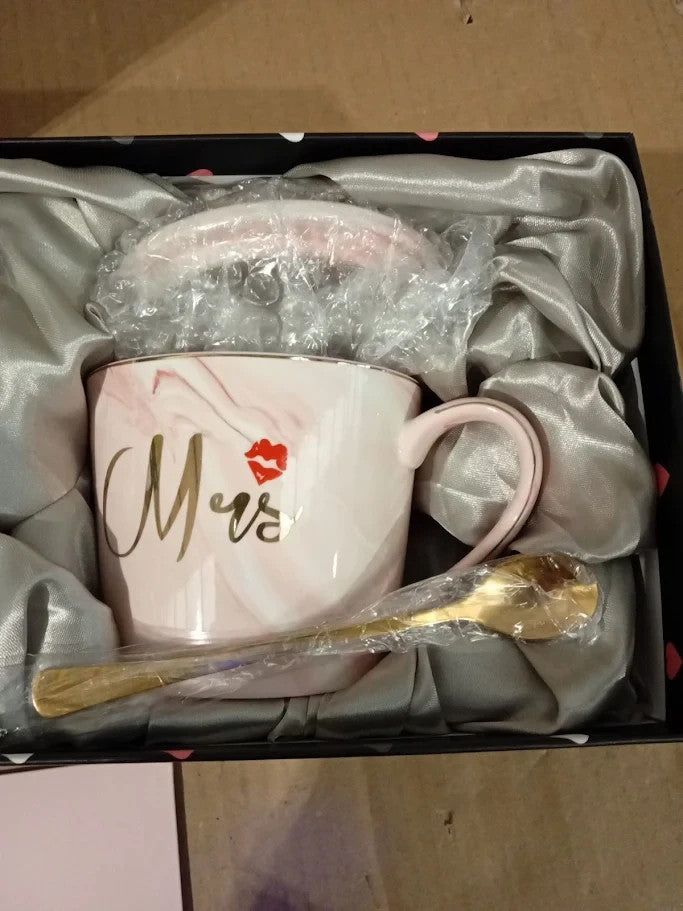 Exreizst Mrs Coffee Mugs Wedding Gifts Marble Ceramic 12oz Set Perfect New