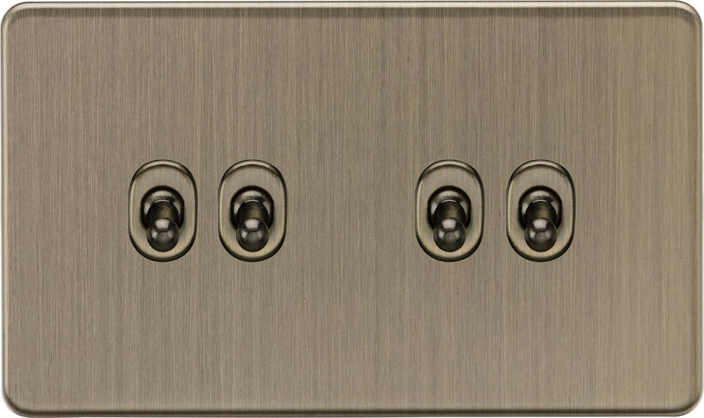 Knightsbridge 10AX 4G 2 Way Switch Antique Brass Stainless Steel Double New