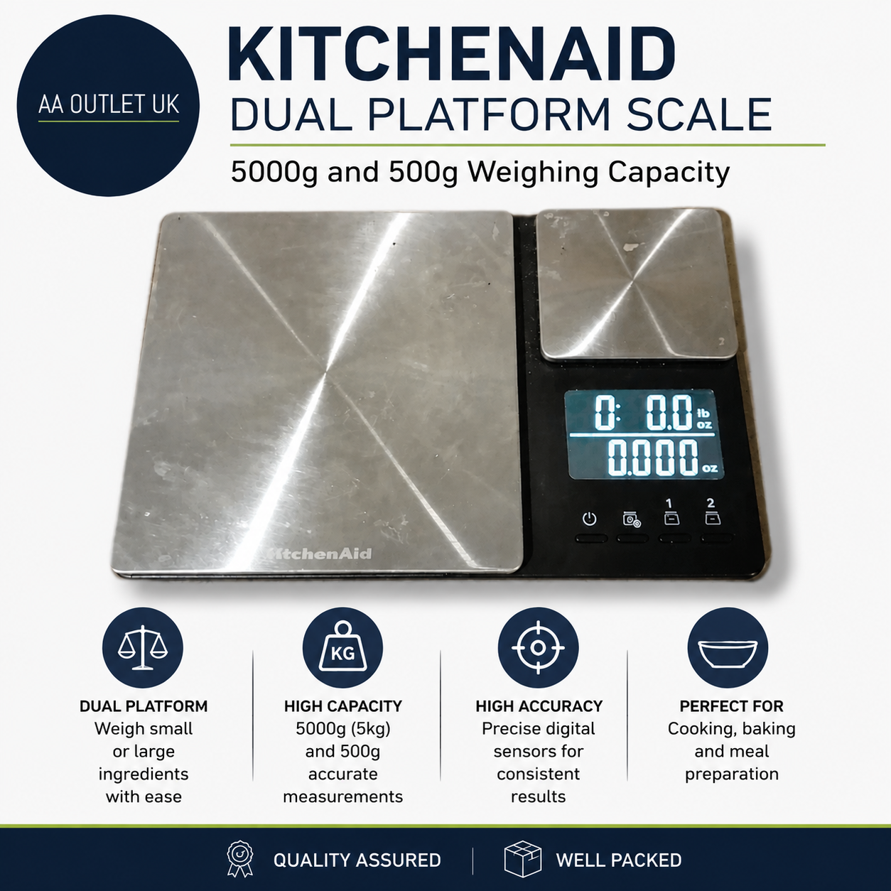 KitchenAid Dual Platform Scale 5000g And 500g Weighing Capacity For Baking Black