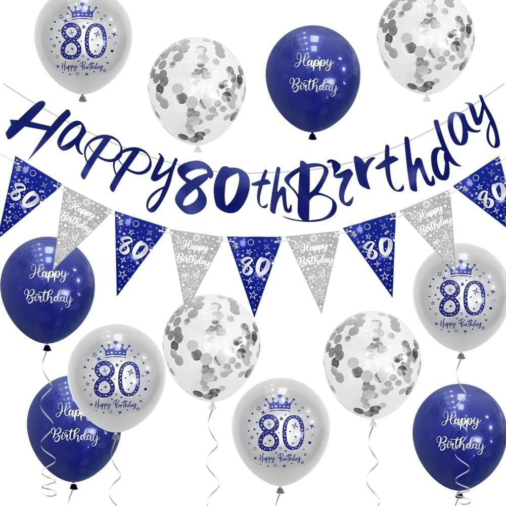 Mens Decorations Blue Silver 80th Birthday Party Decorations Banner New