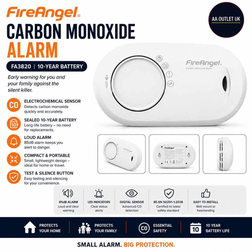 FireAngel FA3820 Carbon Monoxide Detector Portable Modern Durable Design White