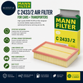 Mann Filter C 2433 2 Air Filter Cars Transporters 23.5x16.5x5.8cm