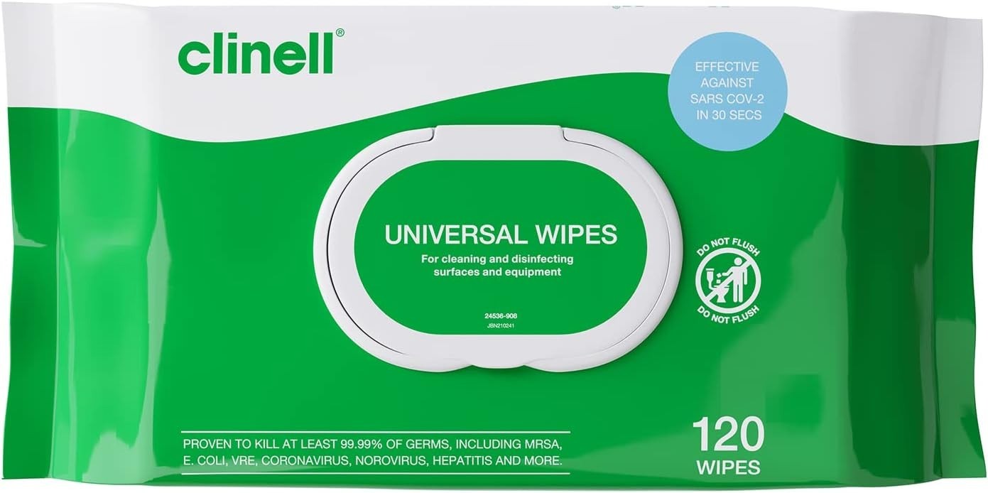 Clinell Universal Cleaning Disinfectant Wipes Surfaces Pack 100 255x175mm New