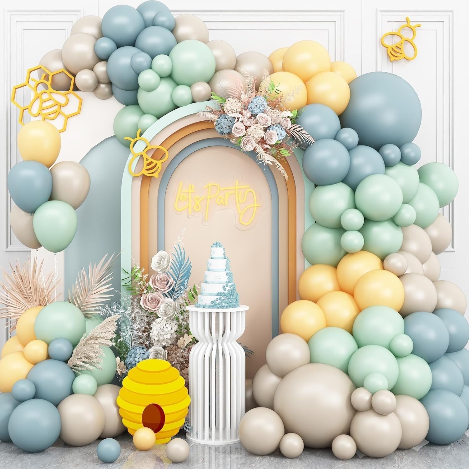 Sage Green Blue Yellow Arch Kit Boho Cartoon Balloon Garland Reusable New