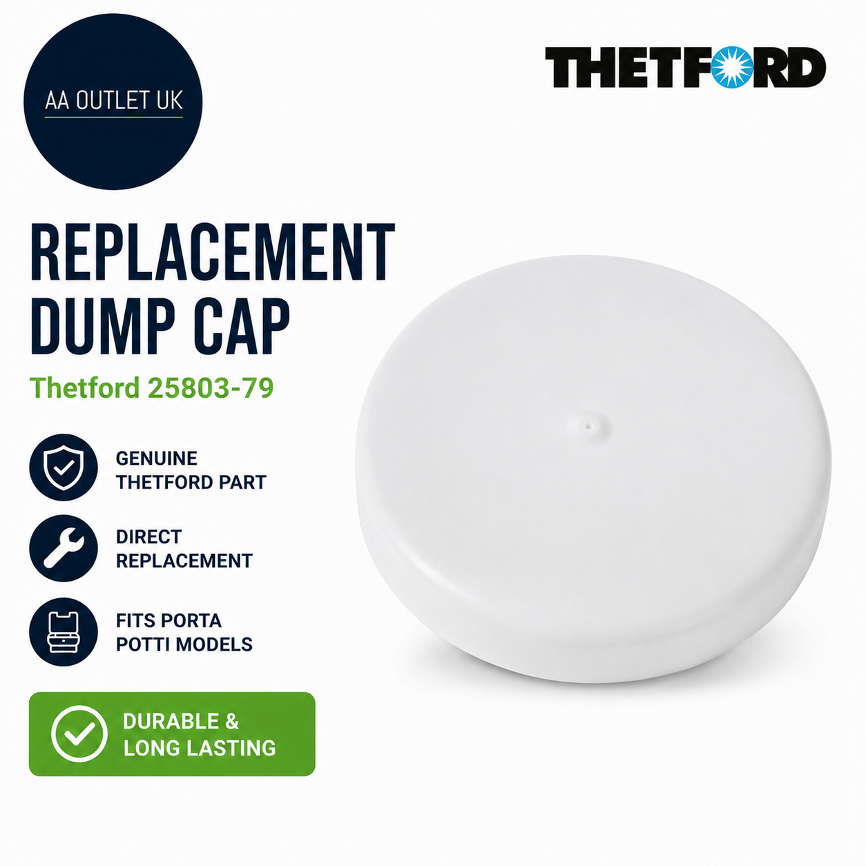 Thetford 2580379 Replacement Porta Potti Dump Cap White