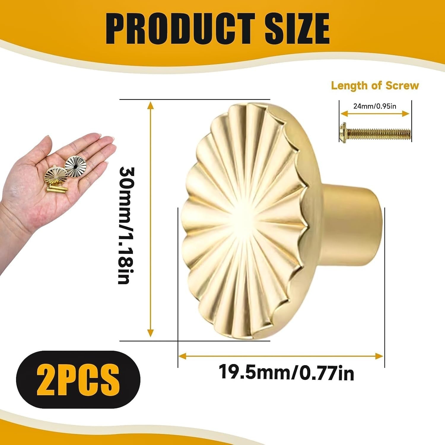 QTMMC Gold Cabinet Knobs Brushed Brass Drawer Door Handles 2 Pieces Design New