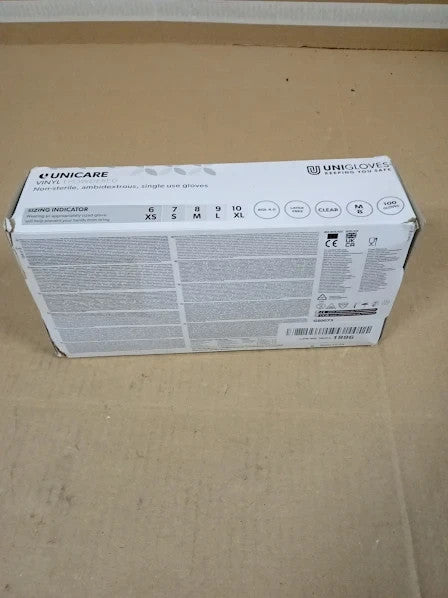 Unigloves Unicare Clear Vinyl Examination Gloves Lightly Medium Size New