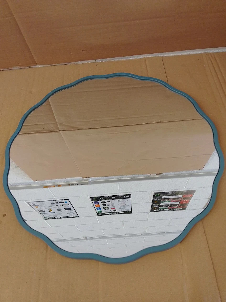 Habitat Blue Wavy Wall Mirror 50x50x6cm D Ring Fully Assembled Wood
