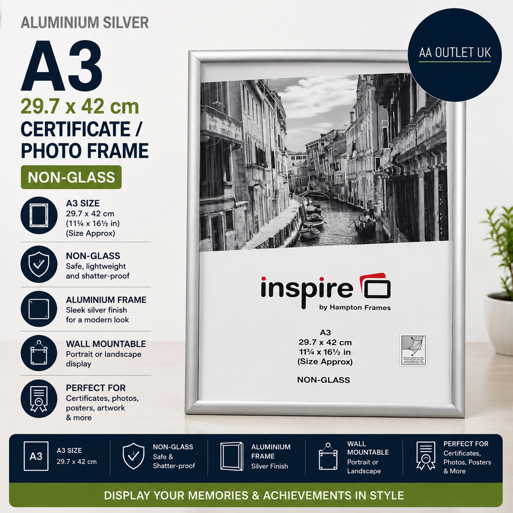 Hampton Frames Aluminium Silver A3 29.7x42cm Certificate Photo Non Glass Picture