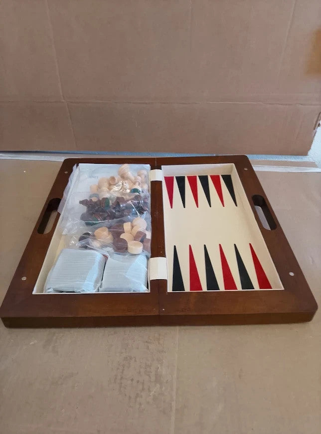 Lingle 15.5in Deluxe Solid Wood 3 In 1 Game Set Portable Chess Backgammon New