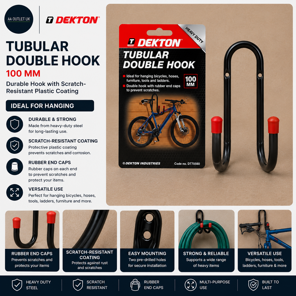 Dekton 1pc 100mm Tubular Double Hook Durable Scratch Resistant Plastic Coating