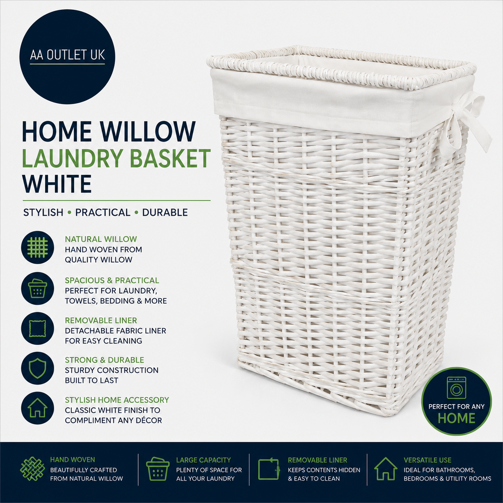 Argos Home 68Litre Willow Laundry Basket Wicker Frame White 56x35x35cm