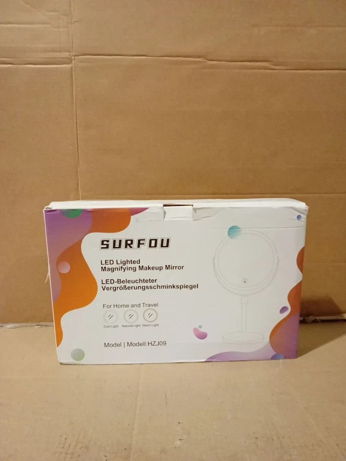 Surfou 8 Makeup Mirror With LED Lights Stand 10x Lighted 36x36cm Silver