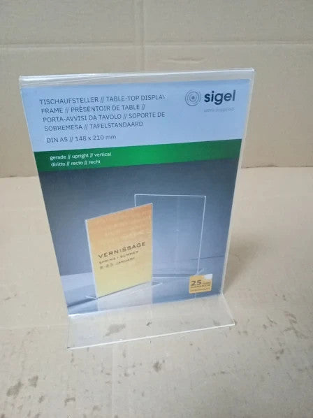 Sigel TA222 Sign Holder Upright A5 Double Sided Presentation Uv Resistant New