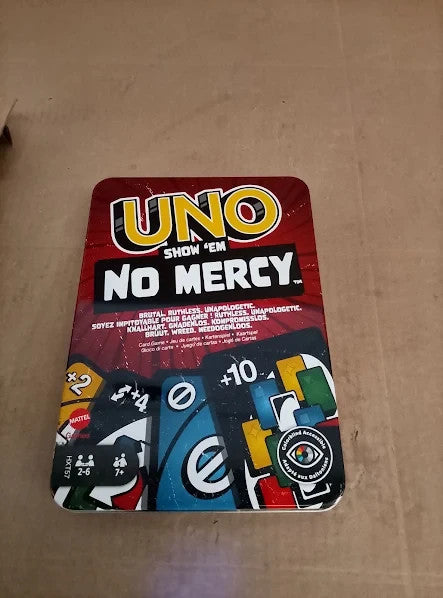 Mattel Uno Show Em No Mercy Card Game Storage & Travel Tin Kids 7+ New