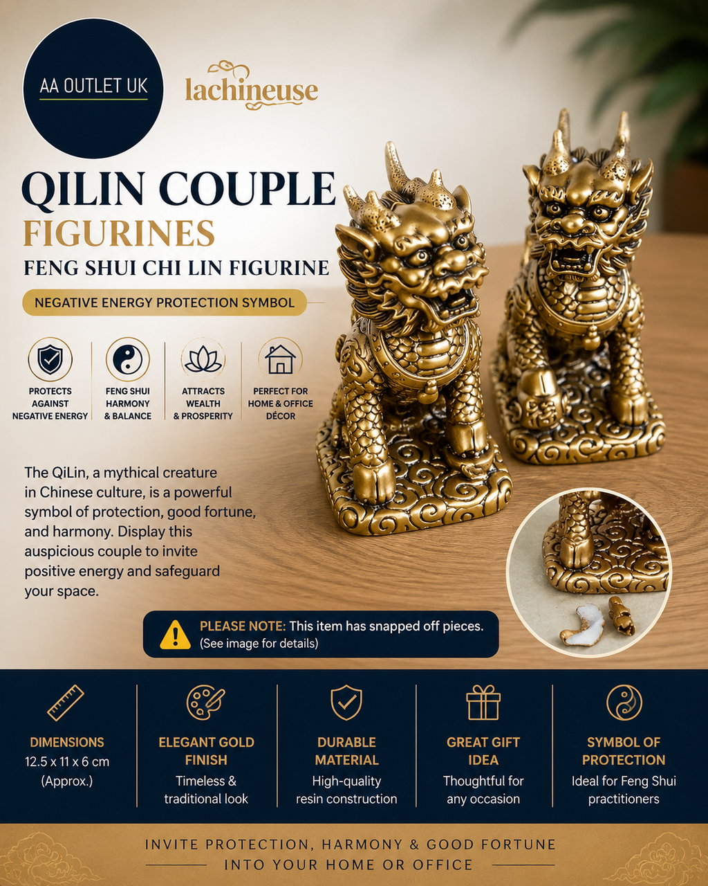 Lachineuse QiLin Couple Figurines Feng Shui Chi Lin Negative Energy Protection