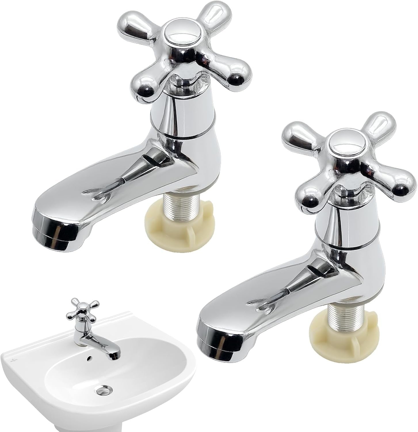 Traditional Basin Taps Pair 2pc Bathroom Solid Brass Bathroom Polished Sink New