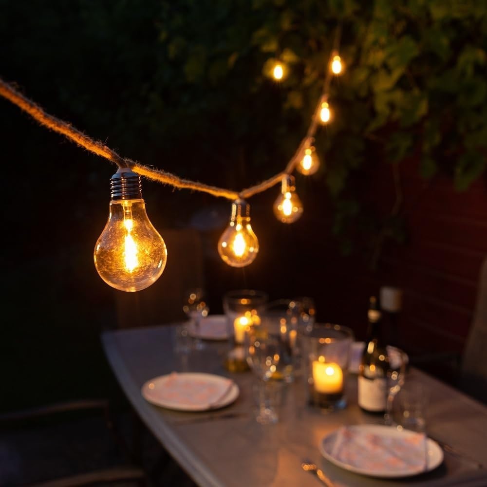 Noma Connectable Jute Rope Festoon Garden Lights 10 Warm White Led 6.8m New