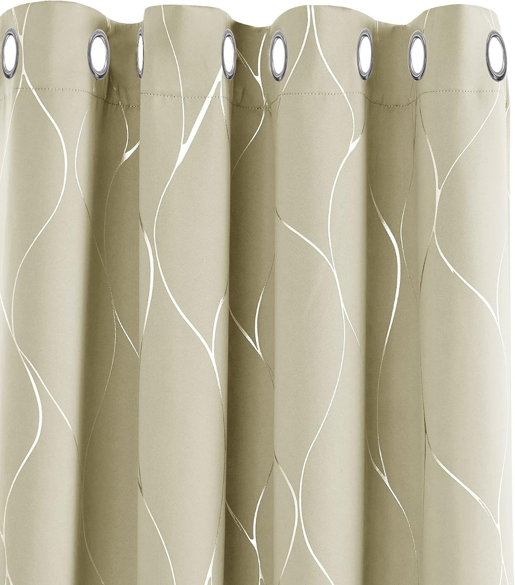 Deconovo Silver Wave Foil Printed Blackout Curtains Room Darkening 66x72in New