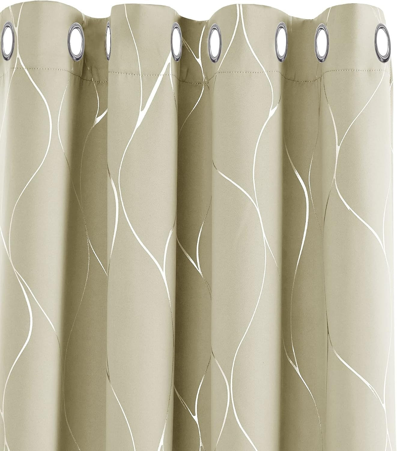 Deconovo Silver Wave Foil Printed Blackout Curtains Room Darkening 66x72in New