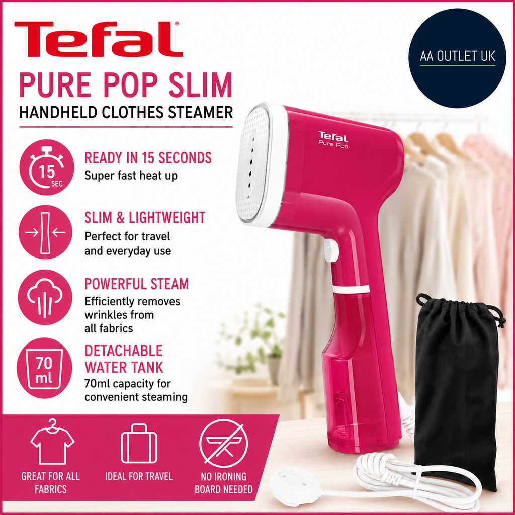 Tefal Pure Pop Slim Handheld Clothes Steamer No Ironing Board Needed DT2023