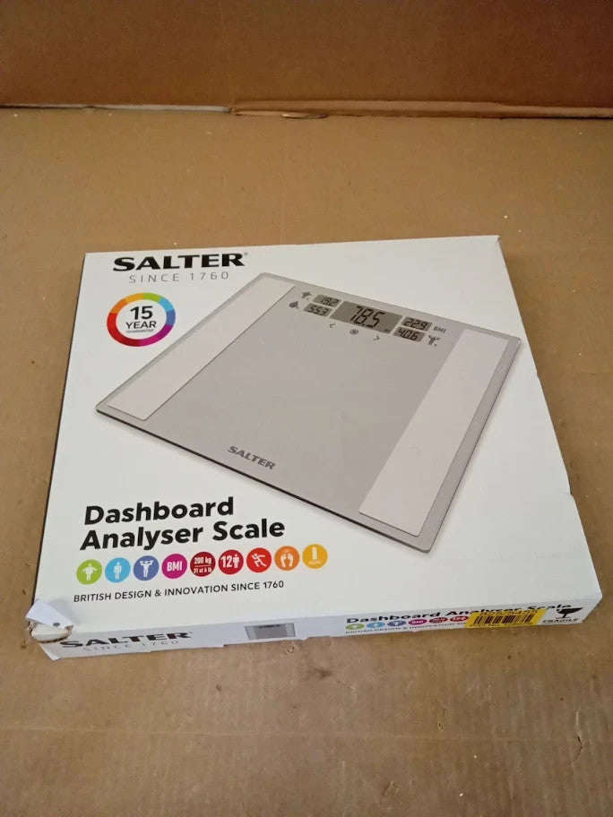 Salter Compact Glass Body Dashboard Analyser Bathroom Scale Wide Silver