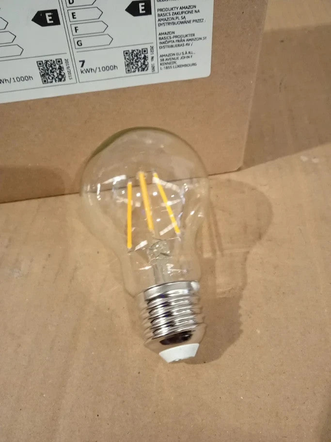 Amazon Basics LED E27 Edison Screw Bulb 7W Clear Filament Warm White 2pc New