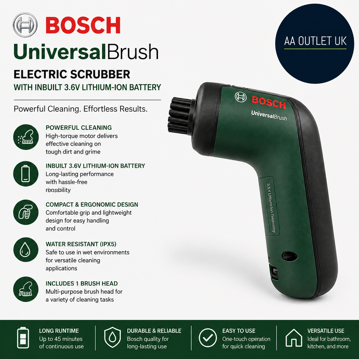 Bosch Universal Brush Electric Scrubber Inbuilt 3.6V  Bathroom Kitchen Stove