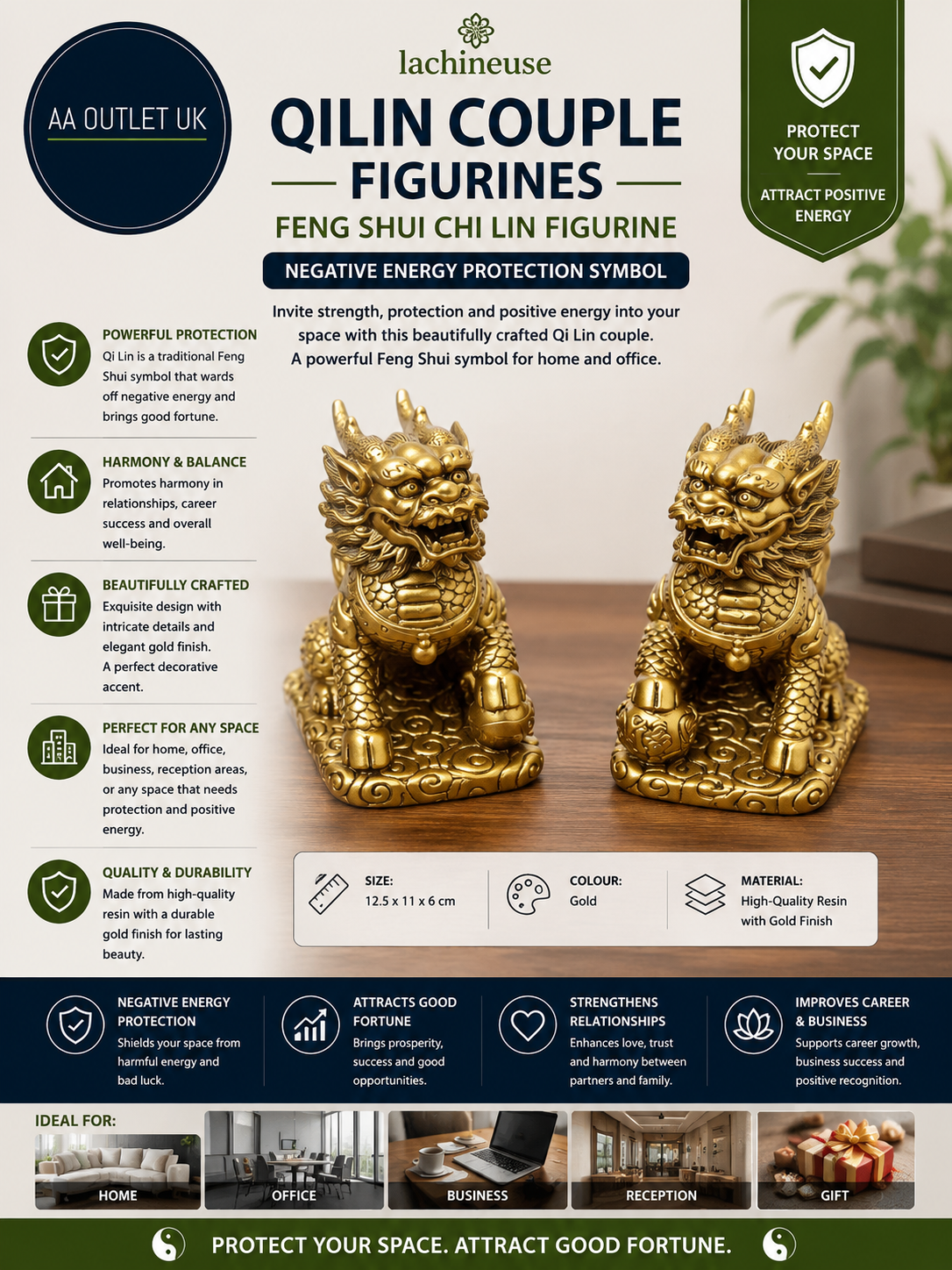 Lachineuse QiLin Couple Figurines Feng Shui Chi Lin Figurine Negative Energy