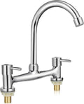 Kitchen Sink Mixer Taps 2 Hole Faucet 360 Swivel Spout Dual Lever New