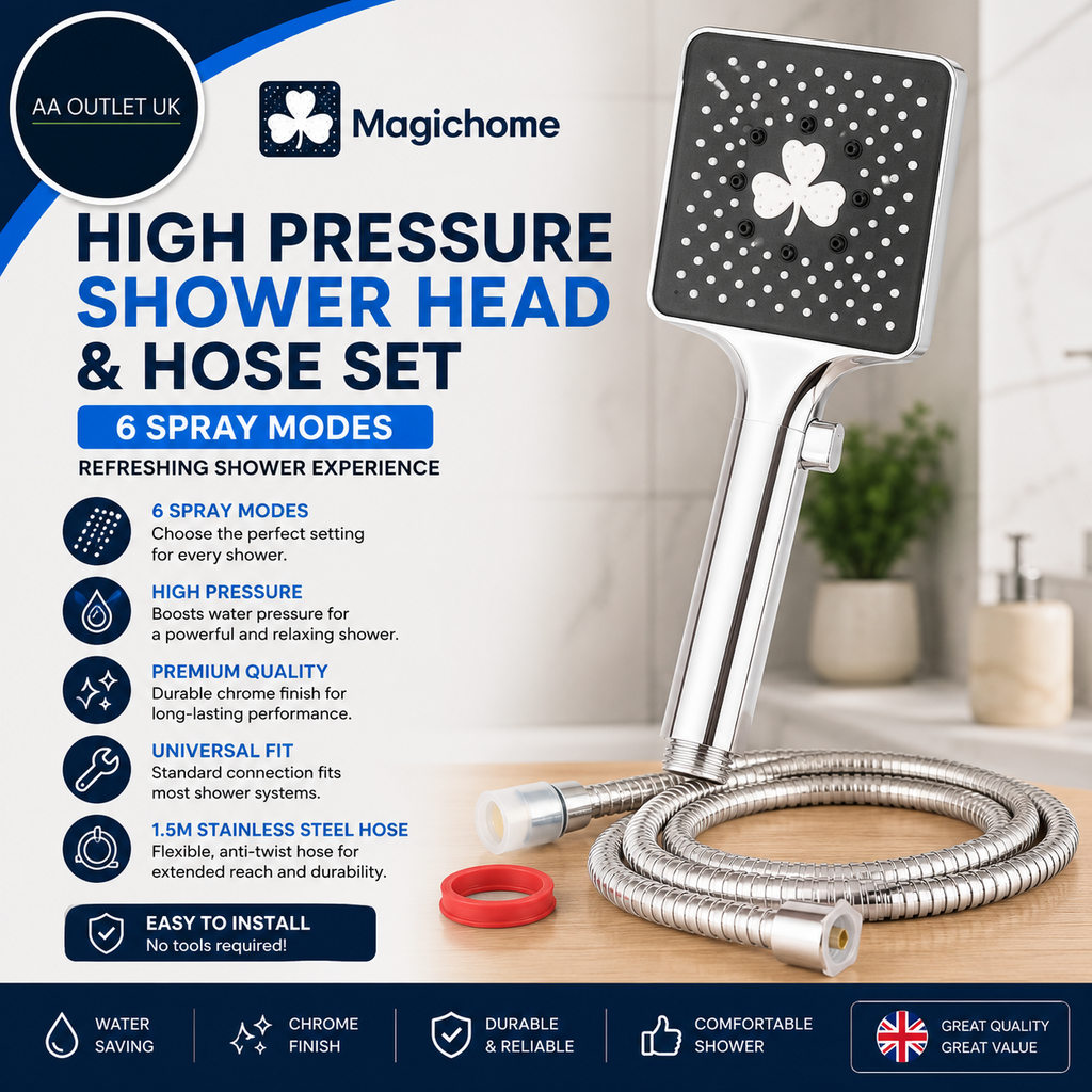 Magichome Shower Head Hose 1.5m High Pressure 6 Spray Modes Universal