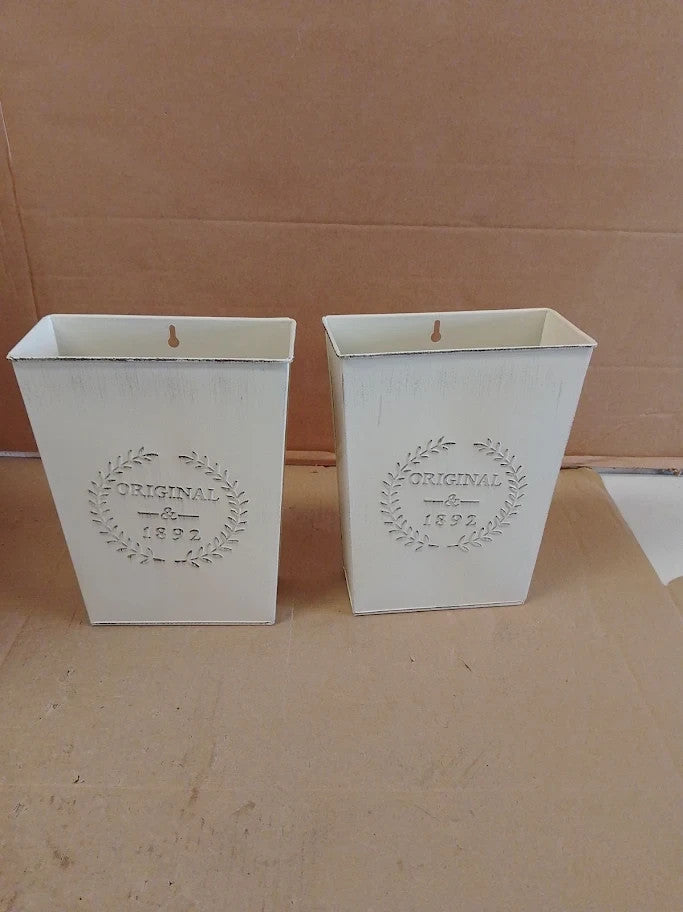 Lesen Set Of 2 Farmhouse Metal Wall Planter Rustic Decor Country Vase New