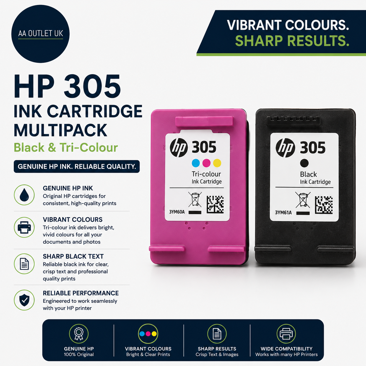 Genuine HP 305 Black Tri Colour Ink Cartridges Multipack Printer Ink Set