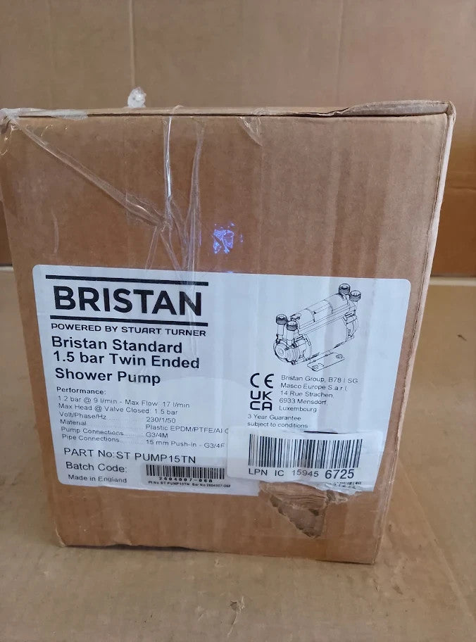 Bristan 1.5 Bar Twin Ended Shower Pump Improves Shower Pressure Easy Install New