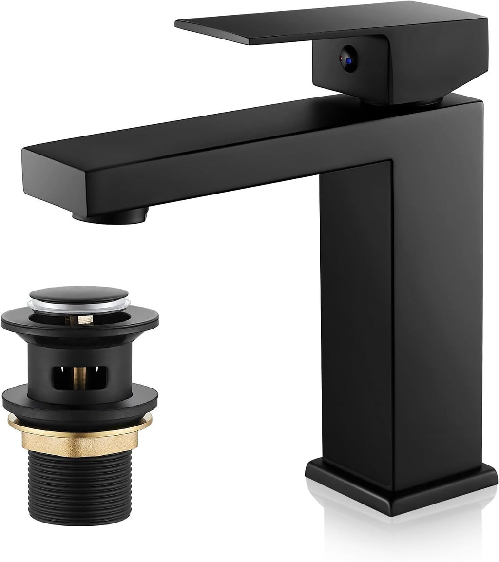 Basin Mixer Drain Black Bathroom Sink Taps Waste Monobloc Single Handle New