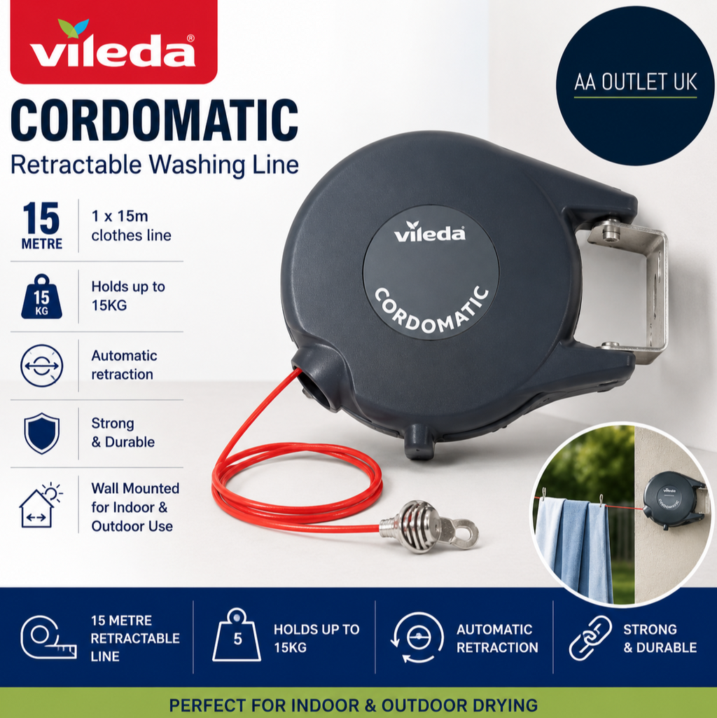 Vileda Cordomatic Retractable Washing Line 15m Clothes Line Holds To 15kg
