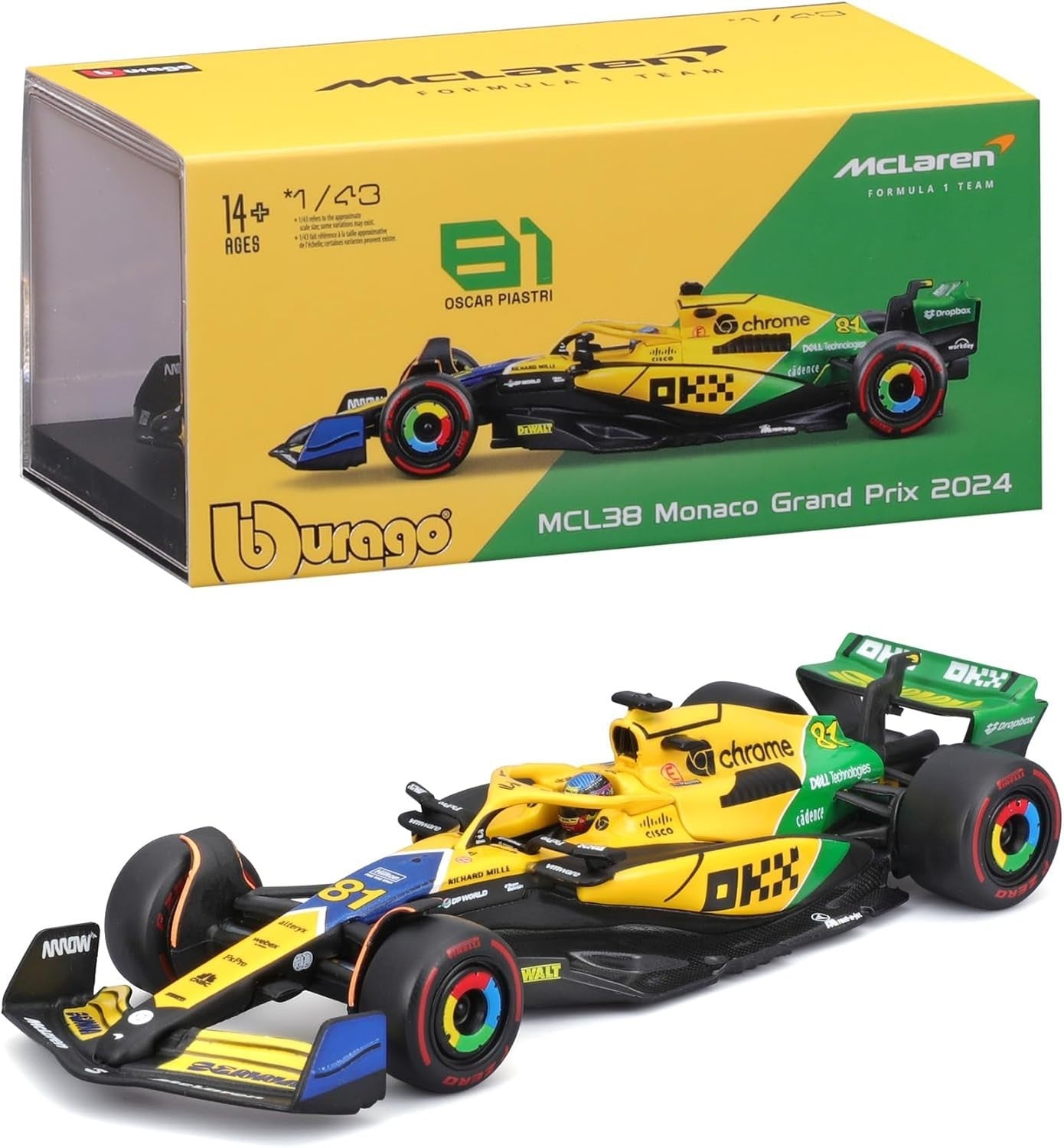 Bburago McLaren Oscar Piastri Monaco GP 2024 Senna 30th Anniversary 14+ New
