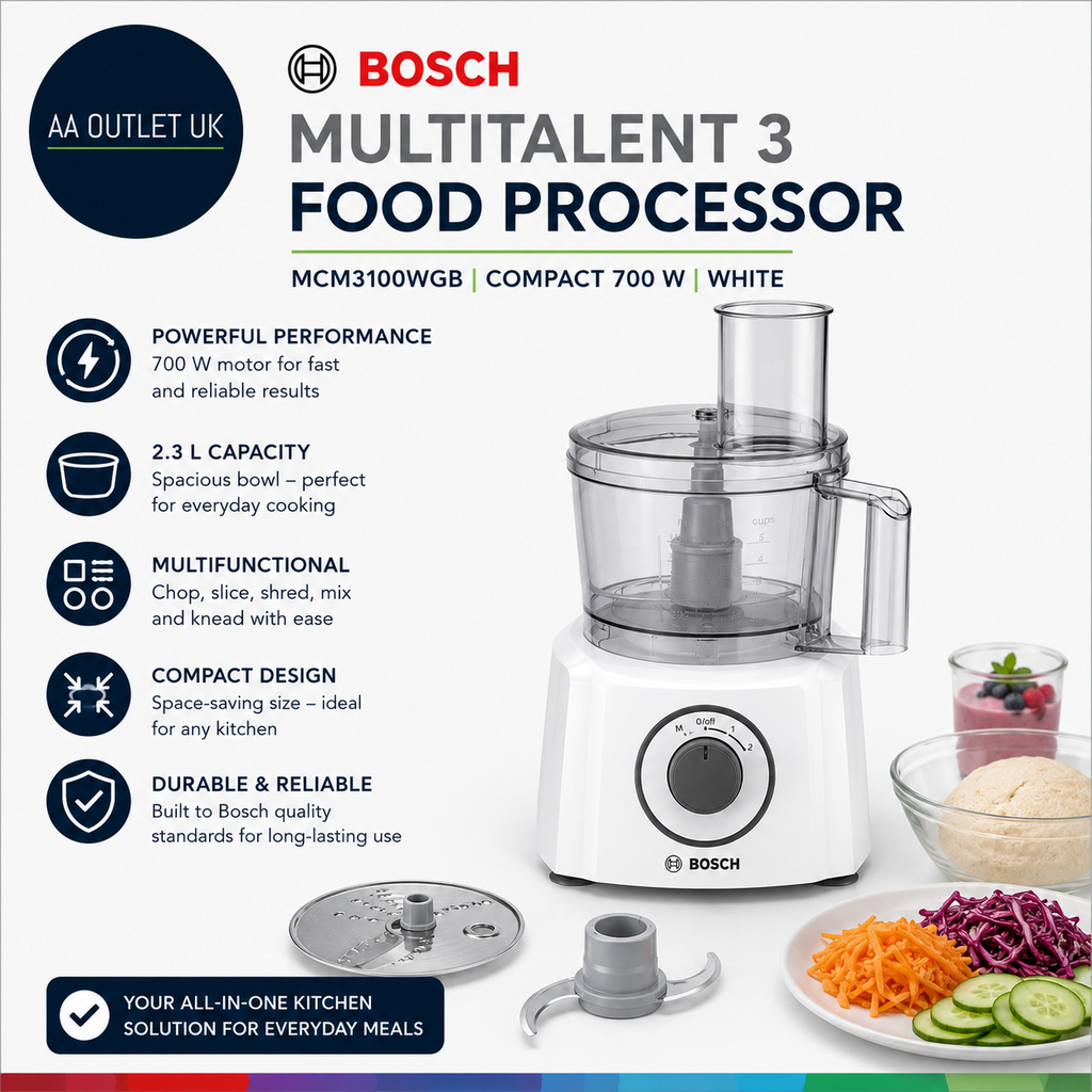 Bosch MultiTalent 3 MCM3100WGB Compact 700 W Food Processor White